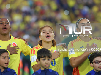 Mary Jose Alvarez, Gabriela Rodriguez, and Liz Osorio of Colombia during the FIFA U-20 Women's World Cup 2024 match between Colombia and Aus...