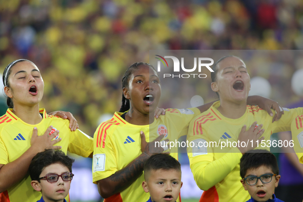 Liz Osorio, Sintia Cabezas, and Juana Ortegon of Colombia during the FIFA U-20 Women's World Cup 2024 match between Colombia and Australia a...