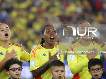 Liz Osorio, Sintia Cabezas, and Juana Ortegon of Colombia during the FIFA U-20 Women's World Cup 2024 match between Colombia and Australia a...