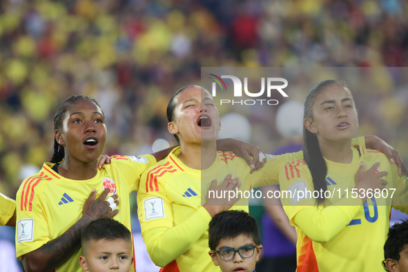 Sintia Cabezas, Juana Ortegon, and Karla Viancha of Colombia during the FIFA U-20 Women's World Cup 2024 match between Colombia and Australi...