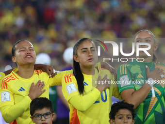 Juana Ortegon, Karla Viancha, and Luisa Agudelo of Colombia during the FIFA U-20 Women's World Cup 2024 match between Colombia and Australia...