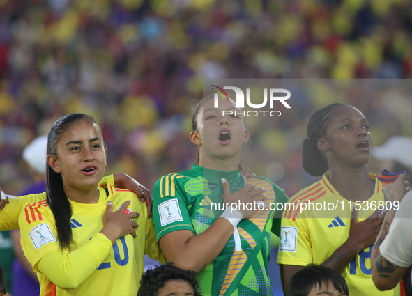 Karla Viancha, Luisa Agudelo, and Linda Caicedo of Colombia during the FIFA U-20 Women's World Cup 2024 match between Colombia and Australia...