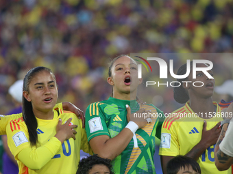 Karla Viancha, Luisa Agudelo, and Linda Caicedo of Colombia during the FIFA U-20 Women's World Cup 2024 match between Colombia and Australia...