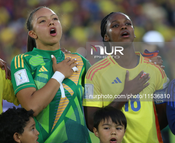 Luisa Agudelo and Linda Caicedo of Colombia during the FIFA U-20 Women's World Cup 2024 match between Colombia and Australia at the El Campi...