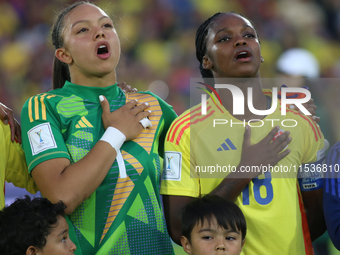 Luisa Agudelo and Linda Caicedo of Colombia during the FIFA U-20 Women's World Cup 2024 match between Colombia and Australia at the El Campi...