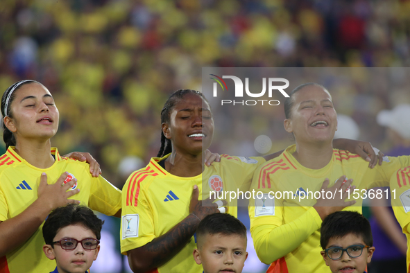 Sintia Cabezas, Juana Ortegon, and Karla Viancha of Colombia during the FIFA U-20 Women's World Cup 2024 match between Colombia and Australi...