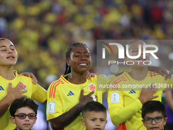 Sintia Cabezas, Juana Ortegon, and Karla Viancha of Colombia during the FIFA U-20 Women's World Cup 2024 match between Colombia and Australi...