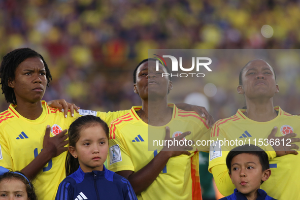 Karla Torres, Yunaira Lopez, and Juana Ortegon of Colombia during the FIFA U-20 Women's World Cup 2024 match between Colombia and Australia...