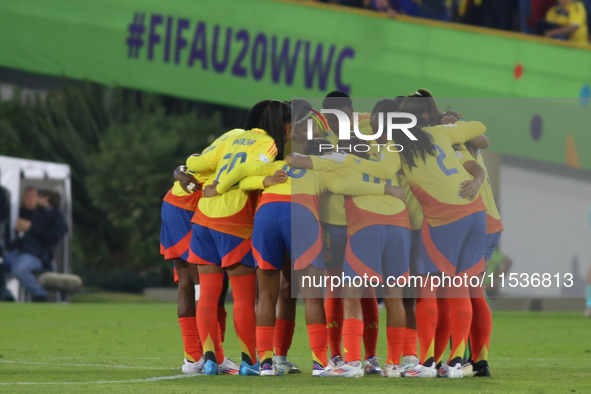 Colombia national team players during the FIFA U-20 Women's World Cup 2024 match between Colombia and Australia at the El Campin stadium in...