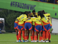 Colombia national team players during the FIFA U-20 Women's World Cup 2024 match between Colombia and Australia at the El Campin stadium in...