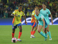 Sintia Cabezas of Colombia fights for the ball against Tanaye Morris of Australia during the 2024 FIFA U-20 Women's World Cup match between...