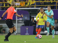 Karla Viancha of Colombia fights for the ball against Indiana Dos Santos of Australia during the 2024 FIFA U-20 Women's World Cup match betw...