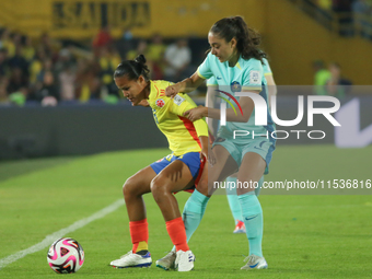 Juana Ortegon of Colombia fights for the ball against Jynaya Dos Santos of Australia during the 2024 FIFA U-20 Women's World Cup match betwe...