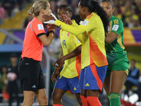 Ivana Martincic talks to Colombia's players during the 2024 FIFA U-20 Women's World Cup match between Colombia and Australia at El Campin st...