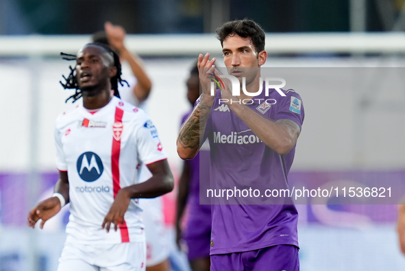 Danilo Cataldi of ACF Fiorentina gestures during the Serie A Enilive match between ACF Fiorentina and AC Monza at Stadio Artemio Franchi on...