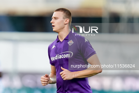 Pietro Comuzzo of ACF Fiorentina looks on during the Serie A Enilive match between ACF Fiorentina and AC Monza at Stadio Artemio Franchi on...