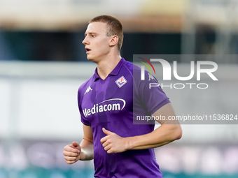 Pietro Comuzzo of ACF Fiorentina looks on during the Serie A Enilive match between ACF Fiorentina and AC Monza at Stadio Artemio Franchi on...