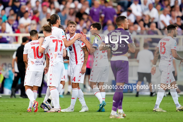 Daniel Maldini of AC Monza celebrates after scoring second goal during the Serie A Enilive match between ACF Fiorentina and AC Monza at Stad...