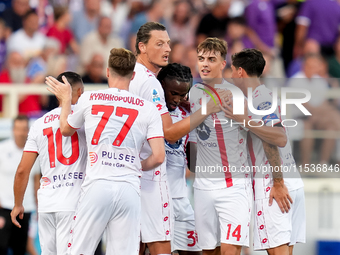 Daniel Maldini of AC Monza celebrates after scoring second goal during the Serie A Enilive match between ACF Fiorentina and AC Monza at Stad...