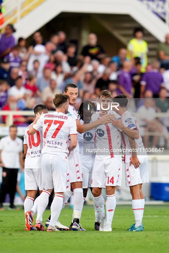 Daniel Maldini of AC Monza celebrates after scoring second goal during the Serie A Enilive match between ACF Fiorentina and AC Monza at Stad...