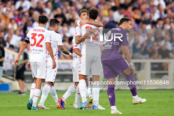 Daniel Maldini of AC Monza celebrates after scoring second goal during the Serie A Enilive match between ACF Fiorentina and AC Monza at Stad...