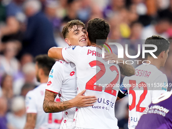 Daniel Maldini of AC Monza celebrates after scoring second goal during the Serie A Enilive match between ACF Fiorentina and AC Monza at Stad...