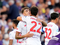 Daniel Maldini of AC Monza celebrates after scoring second goal during the Serie A Enilive match between ACF Fiorentina and AC Monza at Stad...