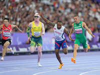 Ageze Salum Kashafali of Norway celebrates winning silver in Men's 100m - T13 Final during the Paris 2024 Paralympic Games at Stade de Franc...