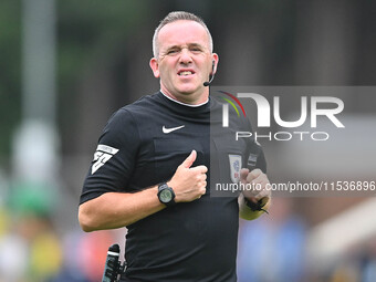 Referee Carl Brook looks on during the Sky Bet League 1 match between Peterborough and Wrexham at London Road in Peterborough, England, on A...