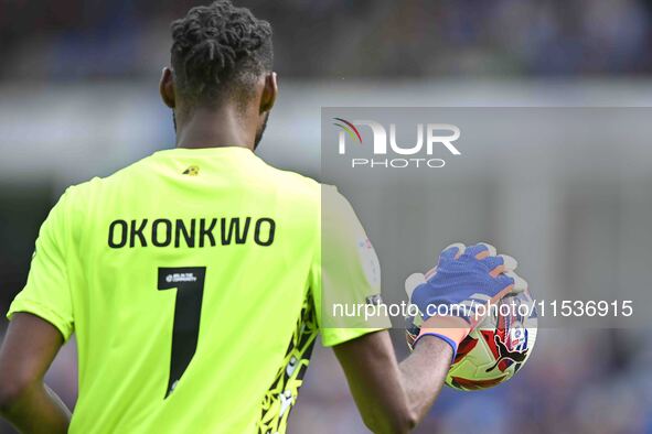 Back of Goalkeeper Arthur Okonkwo (1 Wrexham) during the Sky Bet League 1 match between Peterborough and Wrexham at London Road in Peterboro...