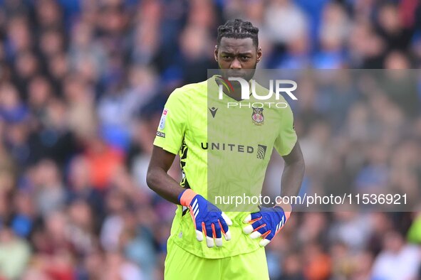 Goalkeeper Arthur Okonkwo (1 Wrexham) looks on during the Sky Bet League 1 match between Peterborough and Wrexham at London Road in Peterbor...