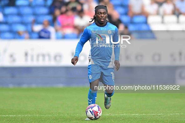 Abraham Odoh (10 Peterborough United) goes forward during the Sky Bet League 1 match between Peterborough and Wrexham in Peterborough, Engla...