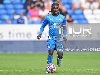 Abraham Odoh (10 Peterborough United) goes forward during the Sky Bet League 1 match between Peterborough and Wrexham in Peterborough, Engla...