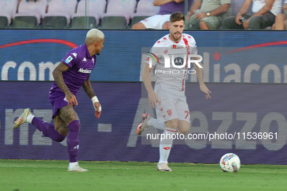 Georgios Kyriakopoulos of AC Monza controls the ball during the Italian Serie A football match between ACF Fiorentina and AC Monza in Floren...