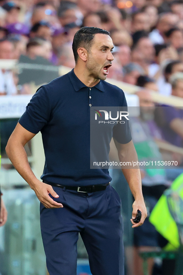 Head Coach Raffaele Palladino of ACF Fiorentina looks on during the Italian Serie A football match between ACF Fiorentina and AC Monza in Fl...