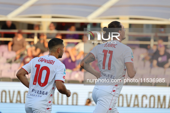 Milan Djuric of AC Monza celebrates after scoring his team's goal during the Italian Serie A football match between ACF Fiorentina and AC Mo...