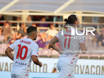 Milan Djuric of AC Monza celebrates after scoring his team's goal during the Italian Serie A football match between ACF Fiorentina and AC Mo...