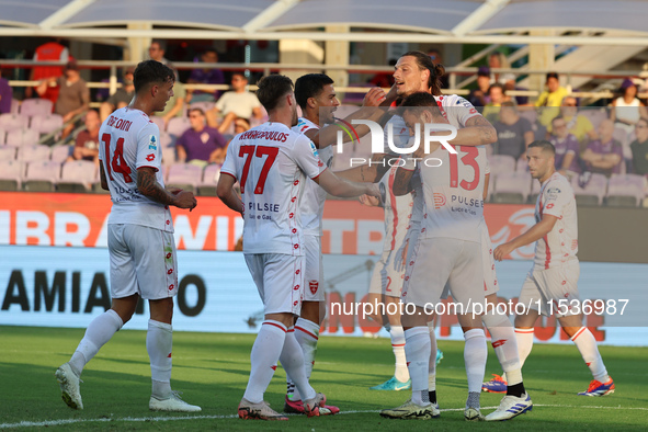 Milan Djuric of AC Monza celebrates after scoring his team's goal during the Italian Serie A football match between ACF Fiorentina and AC Mo...