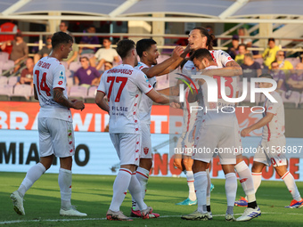 Milan Djuric of AC Monza celebrates after scoring his team's goal during the Italian Serie A football match between ACF Fiorentina and AC Mo...