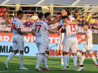 Milan Djuric of AC Monza celebrates after scoring his team's goal during the Italian Serie A football match between ACF Fiorentina and AC Mo...