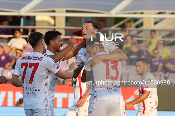 Milan Djuric of AC Monza celebrates after scoring his team's goal during the Italian Serie A football match between ACF Fiorentina and AC Mo...