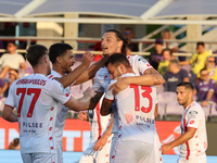 Milan Djuric of AC Monza celebrates after scoring his team's goal during the Italian Serie A football match between ACF Fiorentina and AC Mo...