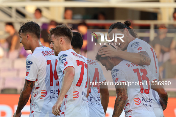 Milan Djuric of AC Monza celebrates after scoring his team's goal during the Italian Serie A football match between ACF Fiorentina and AC Mo...