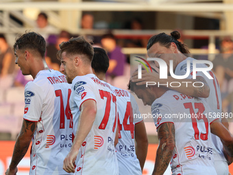 Milan Djuric of AC Monza celebrates after scoring his team's goal during the Italian Serie A football match between ACF Fiorentina and AC Mo...