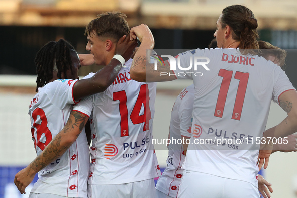 Daniel Maldini of AC Monza celebrates after scoring his team's goal during the Italian Serie A football match between ACF Fiorentina and AC...