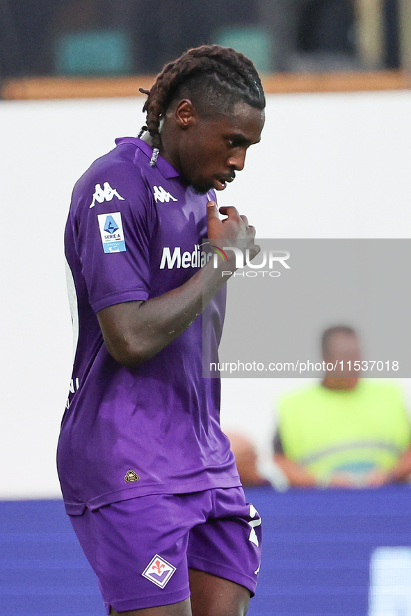 Moise Kean of ACF Fiorentina celebrates after scoring his team's goal during the Italian Serie A football match between ACF Fiorentina and A...