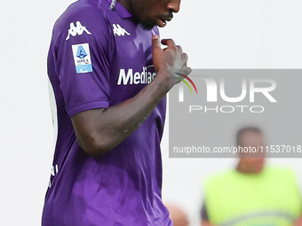 Moise Kean of ACF Fiorentina celebrates after scoring his team's goal during the Italian Serie A football match between ACF Fiorentina and A...