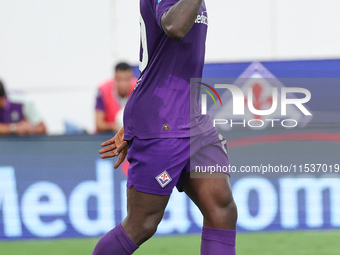 Moise Kean of ACF Fiorentina celebrates after scoring his team's goal during the Italian Serie A football match between ACF Fiorentina and A...