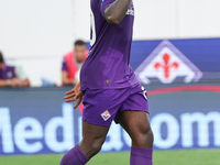 Moise Kean of ACF Fiorentina celebrates after scoring his team's goal during the Italian Serie A football match between ACF Fiorentina and A...