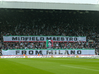 Newcastle United fans display a tifo for Newcastle United's Sandro Tonali during the Premier League match between Newcastle United and Totte...